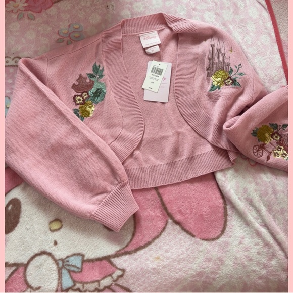 Disney Sweaters - Disney Pink Embroidered Cropped Bolero Jacket